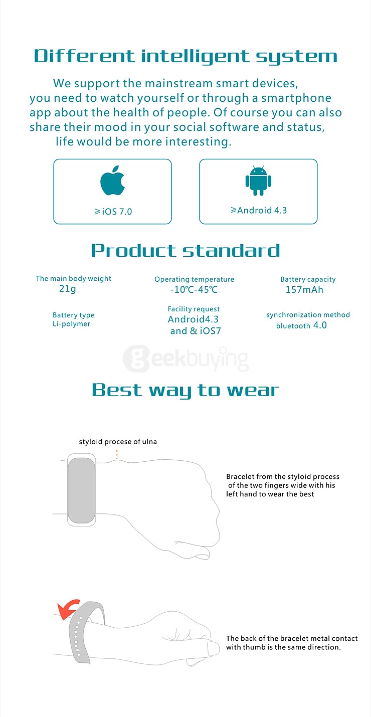 Makibes L18 IP54 Bluetooth Smart Bracelet BT4.0 Blood Pressure Heart Rate Fatigue State Tracker for Android Phones - Blue