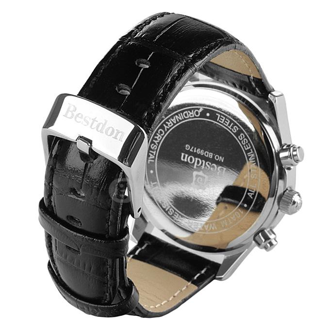 BESTDON BD9917G Men's Waterproof Watch Roman Numerals Quartz Watch with Leather Strap / Calendar / Three Small Dials