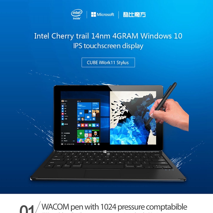 CUBE iWork11 Stylus Tablet PC 10.6 inch Windows10 4GB/64GB Intel Cherry Trail Z8300 Quad Core 1.84GHz IPS 1920*1080 - Deep Blue