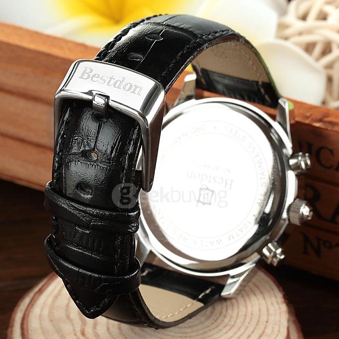 BESTDON BD9917G Men's Waterproof Watch Roman Numerals Quartz Watch with Leather Strap / Calendar / Three Small Dials
