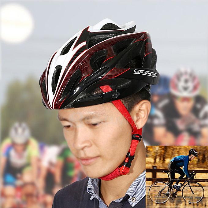 BaseCamp Ultra-light Adjustable Bike Bicycle Helmet with Flash Light - Black + White + Red