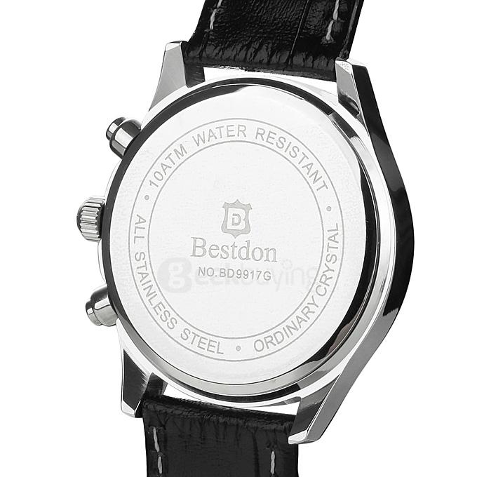 BESTDON BD9917G Men's Waterproof Watch Roman Numerals Quartz Watch with Leather Strap / Calendar / Three Small Dials
