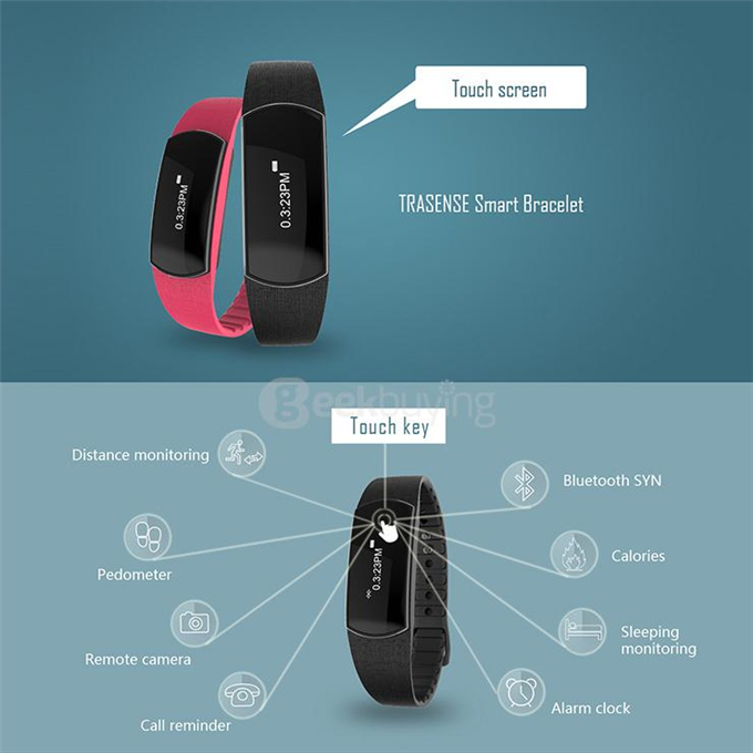 TRASENSE TS-H07 Bluetooth 4.0 Smartband Touch Screen IP67 Activity Fitness Tracker Call Reminder Alarm Clock Smart Bracelet for Android iOS - Rose