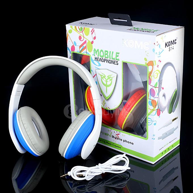 KOMC S14 Audio Headphone Headset with Mic for Mobile Phones - White+Blue