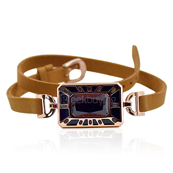HereMi S3 Bluetooth 4.0 Smartband With GEMS Leather Strap Smart Bracelet Call Reminder Anti-lost Time Display - Brown