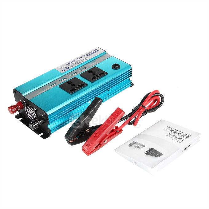 4800PCR 1000W DC 12V to AC 220V Car Smart Power Inverter w/ 4-USB / Dual AC Sockets - Blue