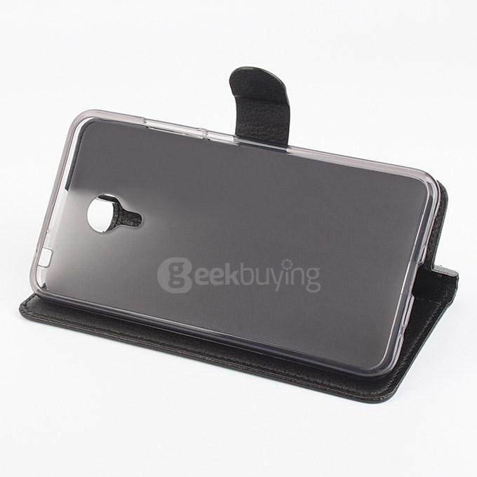 LingMao Litchi Peel Texture Protective Hard Cover Flip Stand Leather Case /Card Slots MEIZU Metal - Black