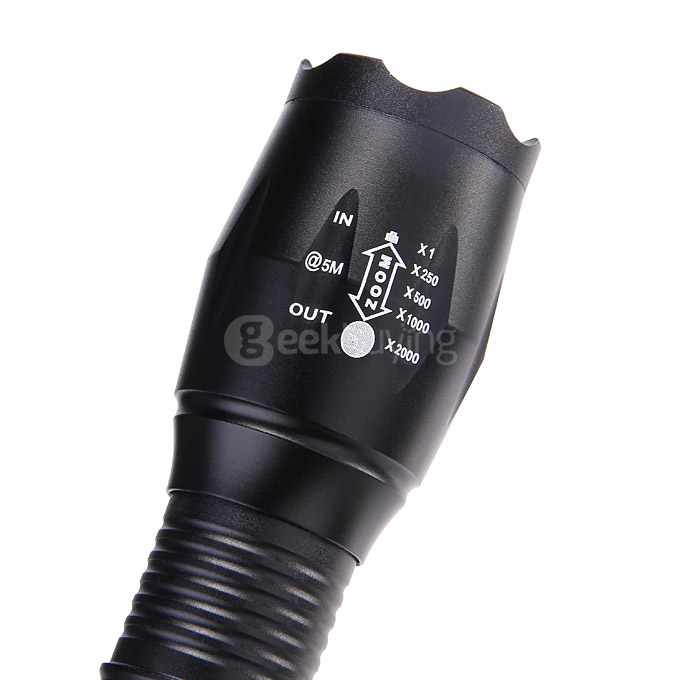 E-SMART Mini Stretch Zooming Cree XML-T6 900lm 3-Mode White Tactical Flashlight - Black