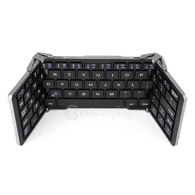 Universal Folding Mini Bluetooth 3.0 Keyboard with Metal Protective Case for Android Windows iOS Smartphones Tablets - Silver+Black