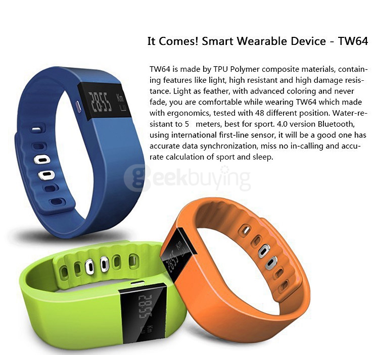 TW64 Smartband Bluetooth 4.0 Waterproof Smart Wristband Sport Activity Fitness Sleep Tracker Pedometer For iOS Android - Green