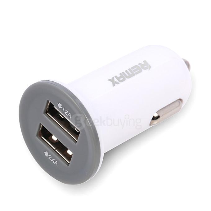REMAX Mini 2.1A Dual USB Port Car Charger Universal Car Charger Adapter for Phone Tablet - White