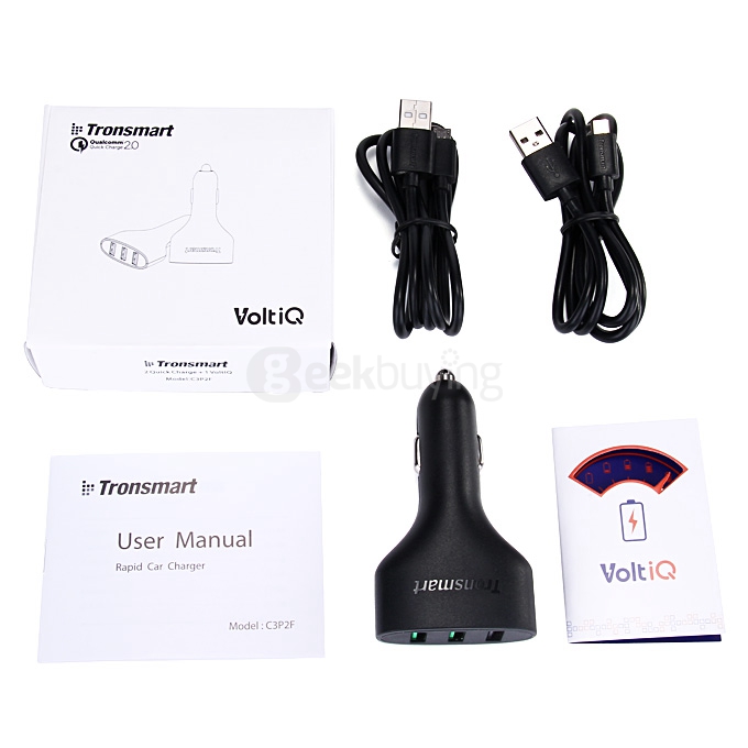 Tronsmart Quick Charge 2.0 VoltIQ 3 Ports 48W Rapid Car Charger for Samsung Galaxy HTC Sony Xiaomi LG Motorola - Black