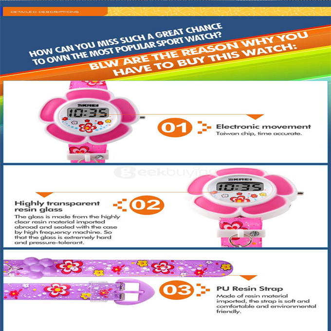 SKMEI 1144 Fashion Cute Flower-shaped Children Electronic Watch - Purple