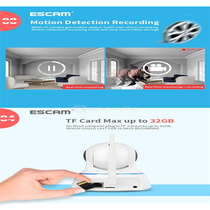 ESCAM QF002 WiFi 720P Smart Wireless Webcam Security Camera - White
