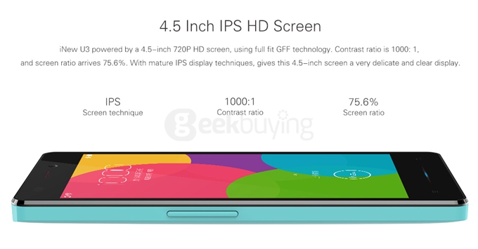 iNew U3 4G LTE 4.5inch Android 5.1 Smartphone 64bit MTK6735 Quad Core 1.0Ghz 1GB RAM 8GB ROM WiFi Direct - Black