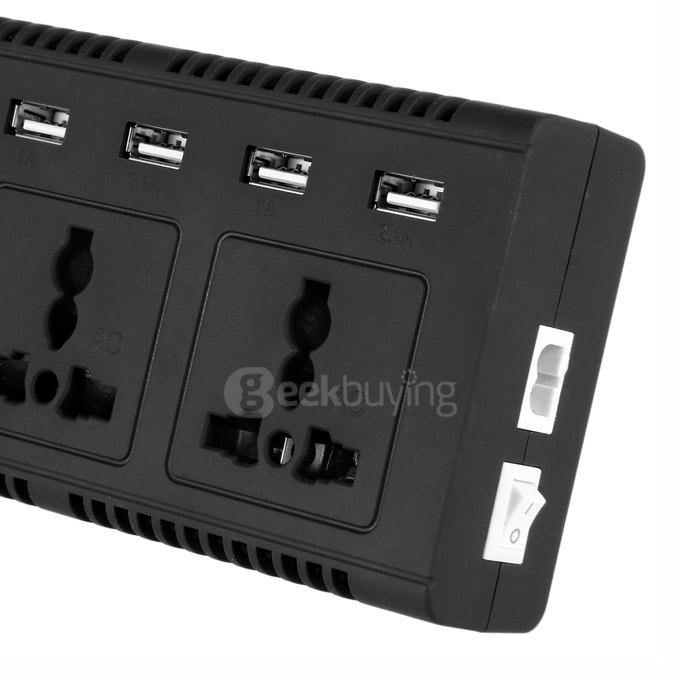 LAMKO CHE PU 4200PC 200W DC 12V to AC 110V Car Smart Power Inverter w/ 4-USB + Dual AC Sockets - Black