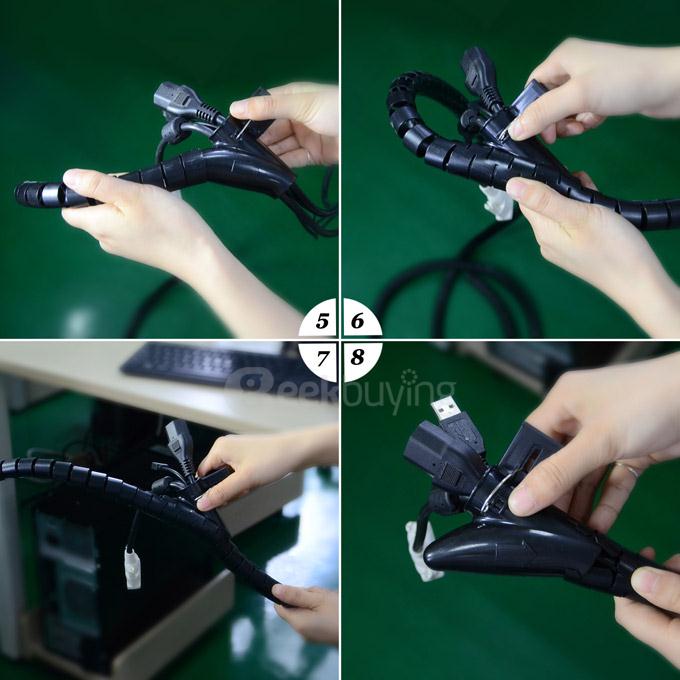 PE Cable And Wire Spiral Tidy Wrap with Clip Organizer for Wire Management 250CM - Black