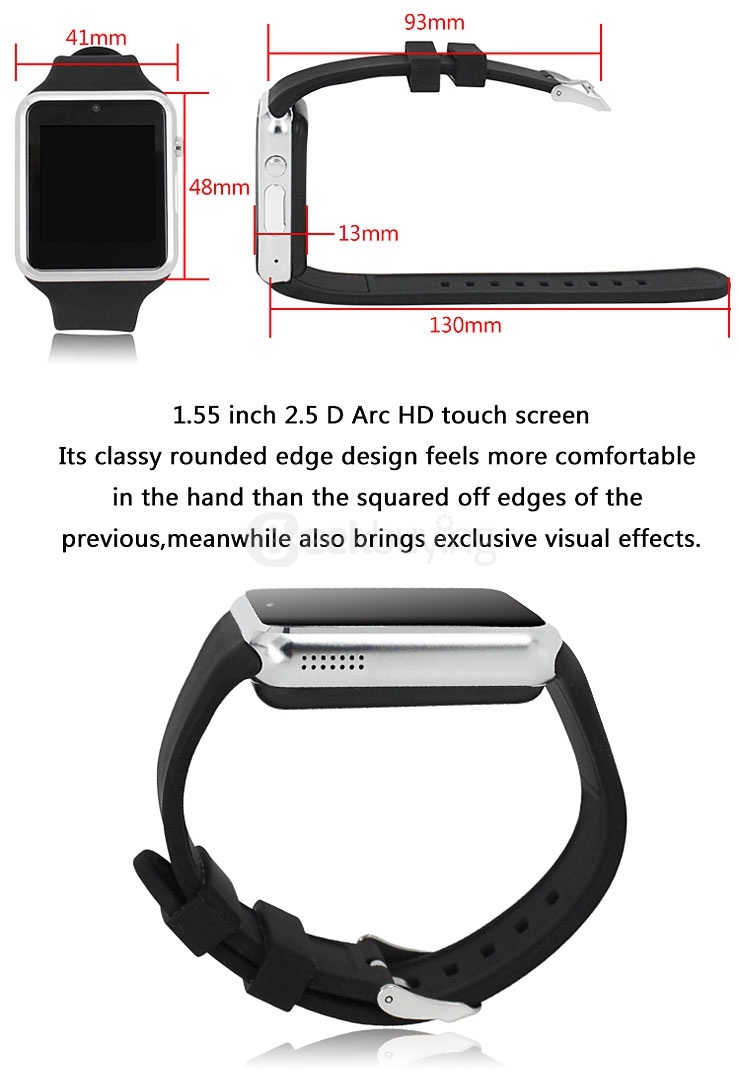 ZGPAX S79 Smart Watch Phone 1.54 Inch Touch Screen MTK6260 Bluetooth3.0 1.3MP Cam FM 2G Micro USB Handfree - Black