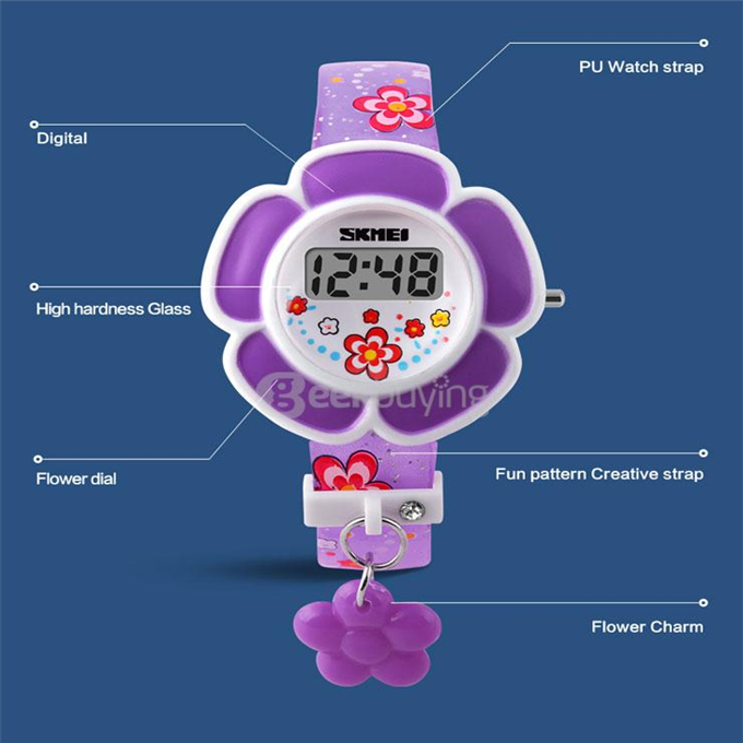 SKMEI 1144 Fashion Cute Flower-shaped Children Electronic Watch - Purple