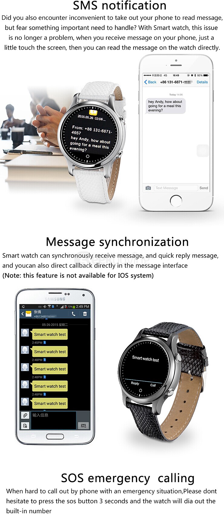 ZGPAX S360 Multilingual Smart Watch MTK2502 BT4.0 With SOS Emergency Call Sleep Monitor - Black