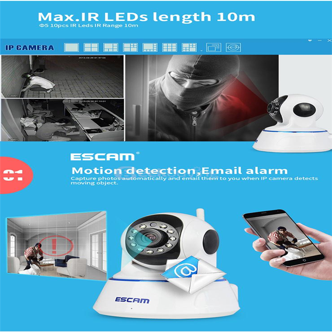 ESCAM QF002 WiFi 720P Smart Wireless Webcam Security Camera - White