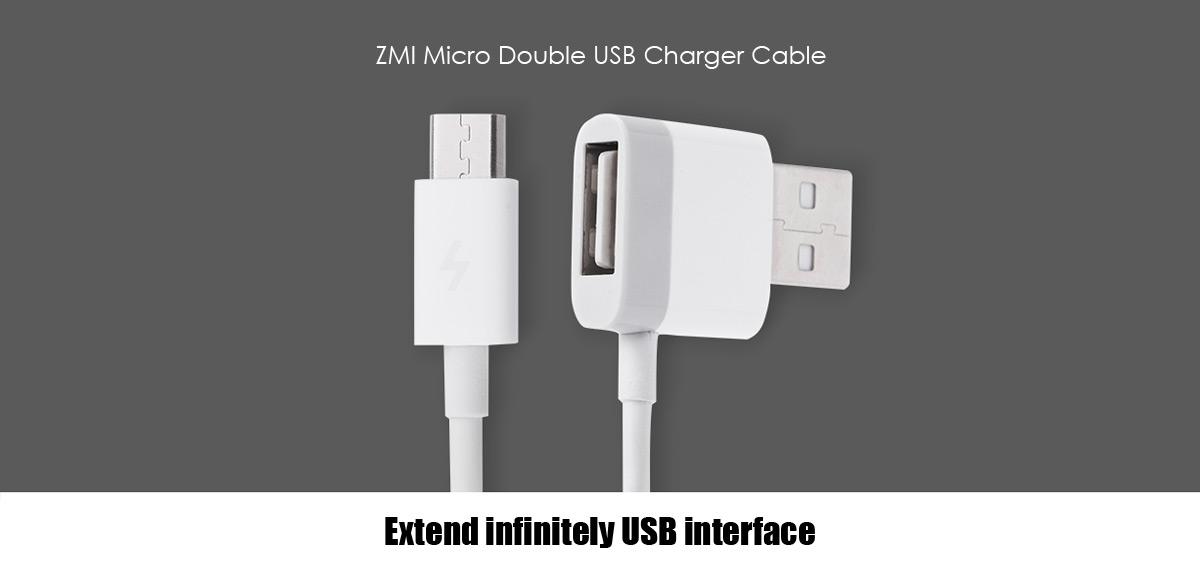 Original Xiaomi ZMI AL910 Micro Double USB Charger Cable For iPhone 6 6 Plus Samsung - White
