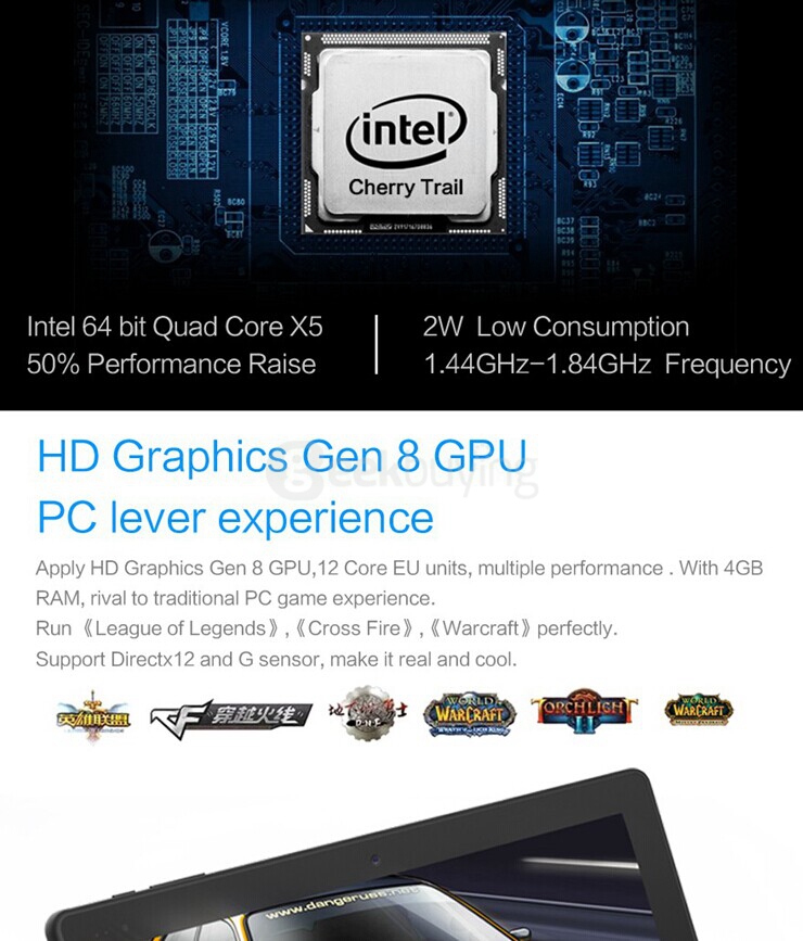 CHUWI Hi10 10 inch Intel Cherry Trail Z8300 Dual OS Windows10 + Android 5.1 4GB/64GB 2in1 Tablet Quad Core 1.84GHz IPS 1920*1200 - Black