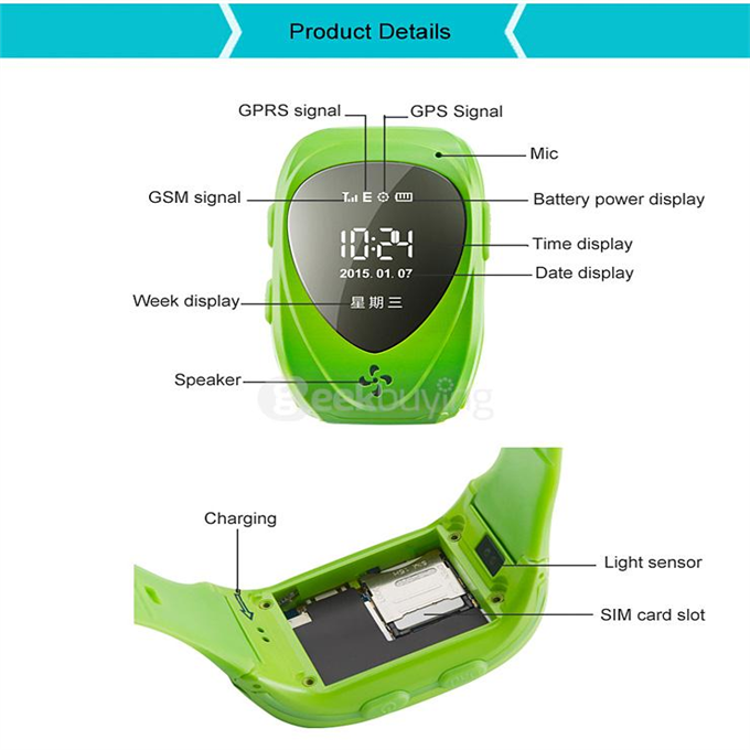 JM09 Children GPS+LBS Tracker Smartwatch GSM GPRS SOS Alarm Remote Monitor Position Anti-lost Kid Smart Watch - Green