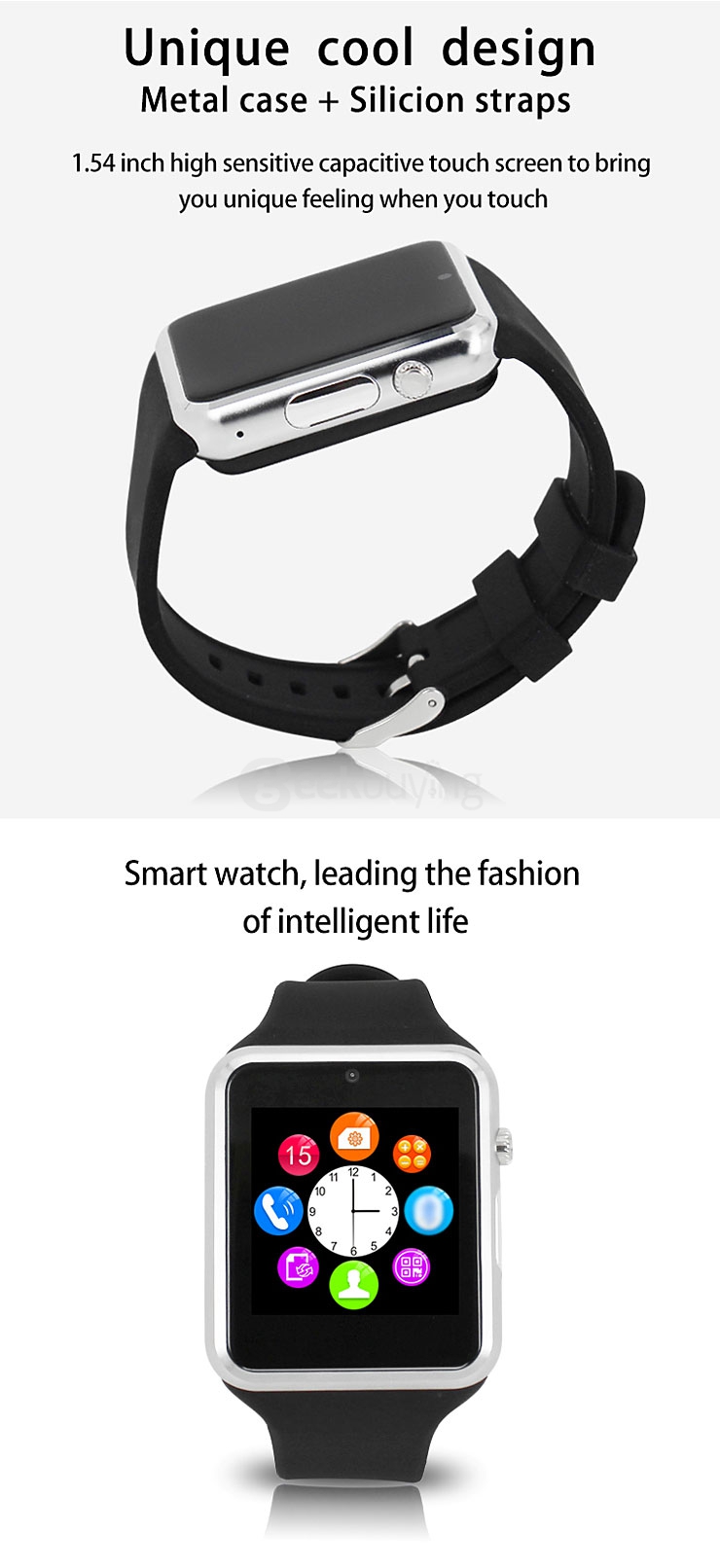 ZGPAX S79 Smart Watch Phone 1.54 Inch Touch Screen MTK6260 Bluetooth3.0 1.3MP Cam FM 2G Micro USB Handfree - Black