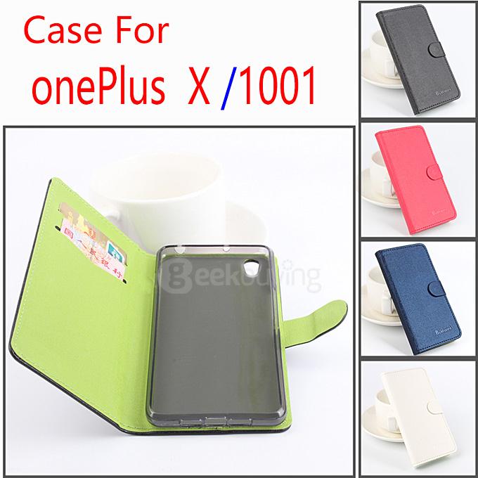 Contrast Color Protective Hard Cover Flip Stand Leather Case for OnePlus X Smartphone - White