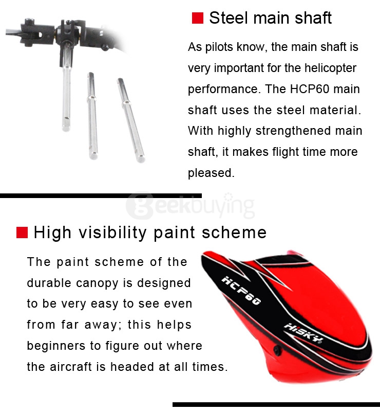 Hisky HCP60 6CH Mini RC Helicopter Flybarless 2.4G 6 Axis Gyro