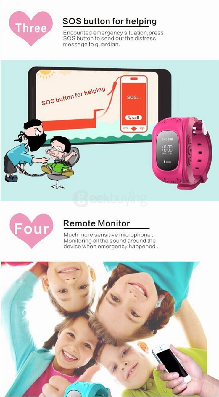 W5 Bluetooth 4.0 GSM Phone GPS/AGPS/ LBS Smart Positioning Watch Anti Lost Alarm Electronic Fence For Children - Pink
