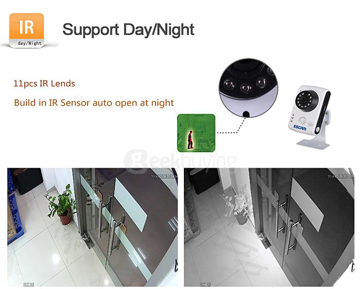 ESCAM QF502 P2P HD Smart Wifi IP Camera with 2.8mm Fixed Lens IR Surveillance Camera with Dual IR-CUT Filter - UK Plug