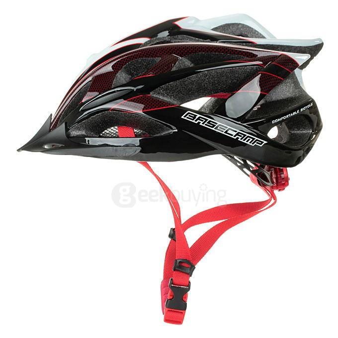 BaseCamp Ultra-light Adjustable Bike Bicycle Helmet with Flash Light - Black + White + Red
