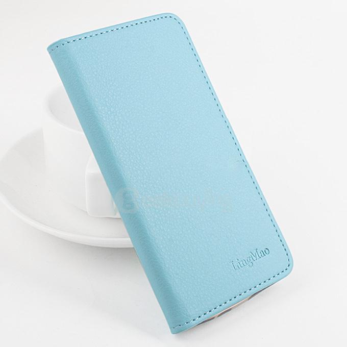 LingMao Protective Hard Cover Flip Stand Leather Case with Card Slots for ASUS Zenfone 2 Laser ZE550KL - Blue