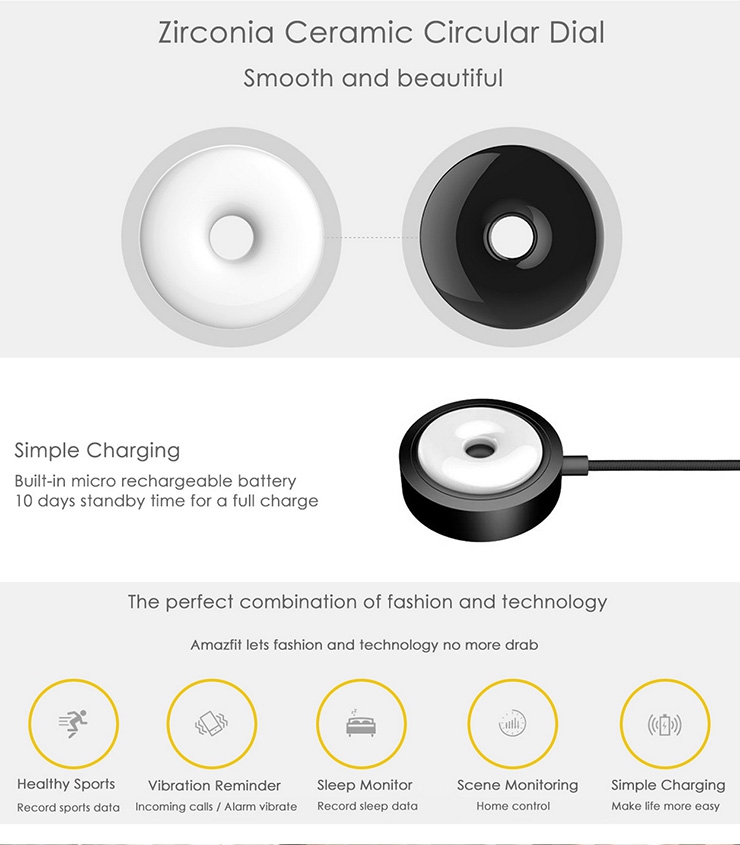 Xiaomi Amazfit Moon Frost Smart Bracelet Bluetooth 4.0 IP68 Mi Band Smart Home Control Sports Fitness Tracker with Zirconia Ceramic Dial - White