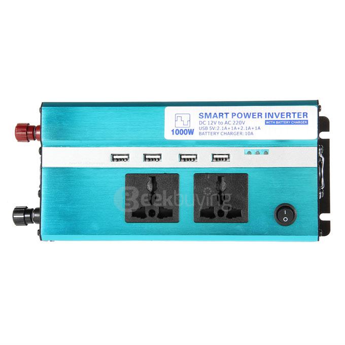 4800PCR 1000W DC 12V to AC 220V Car Smart Power Inverter w/ 4-USB / Dual AC Sockets - Blue