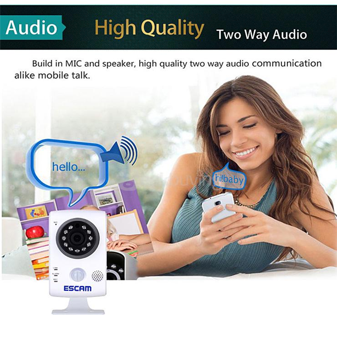 ESCAM QF502 P2P HD Smart Wifi IP Camera with 2.8mm Fixed Lens IR Surveillance Camera with Dual IR-CUT Filter - UK Plug