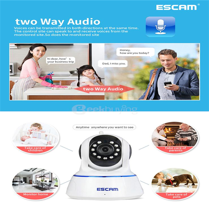 ESCAM QF002 WiFi 720P Smart Wireless Webcam Security Camera - White