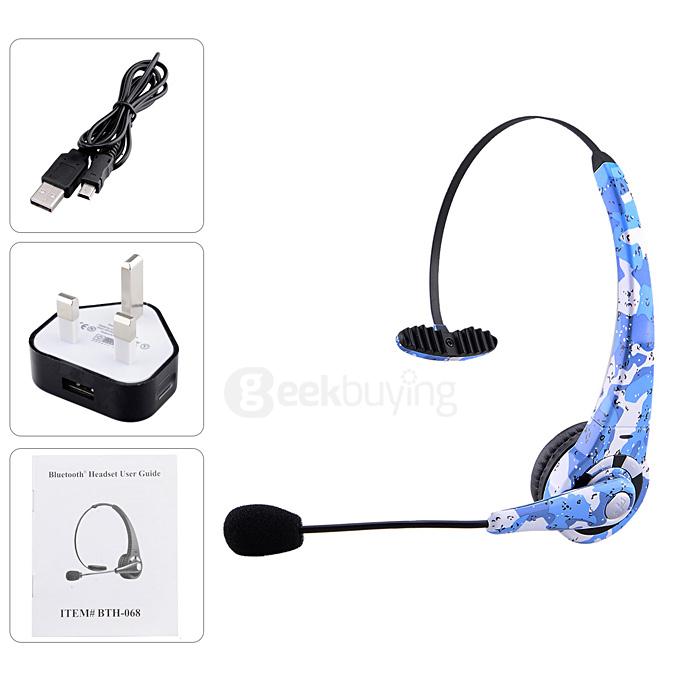 BTH-068 UK Plug Wireless USB Bluetooth Headphones Music Gaming Headset with Microphone for PS3 - Black + Blue