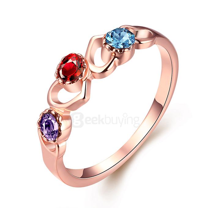 AKR031-7 Size 7 Heart-Shaped Rose Gold Plated Zircon Diamond Ring