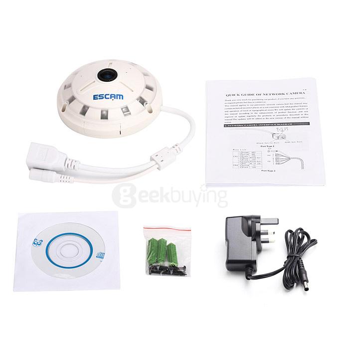 Panarama Escam QP130 3D 1.3MP Fisheye 1280*1024 H.264 Onvif P2P Day/Night Smart Network IP Camera - UK Plug