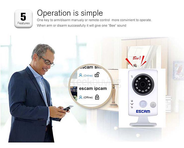 ESCAM QF502 P2P HD Smart Wifi IP Camera with 2.8mm Fixed Lens IR Surveillance Camera with Dual IR-CUT Filter - UK Plug
