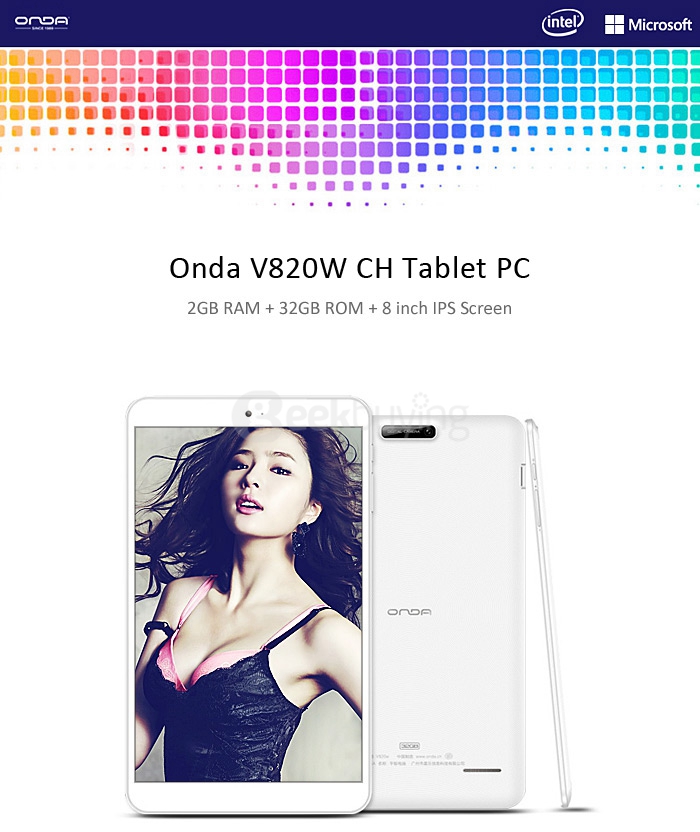 Onda V820W CH 8 Inch Windows10 2GB/32GB Intel Cherry Trail Z8300 Quad Core 1.84GHz Tablet PC IPS Retina 1280*800 HDMI - White