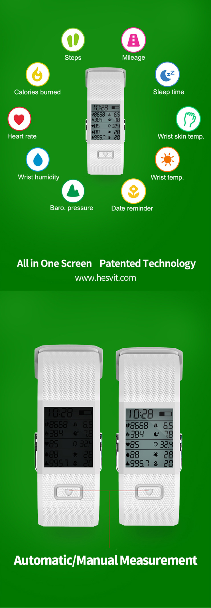 Hesvit S3 BT4.0 Smart Bracelet Watch with Fitness Tracker Automatic Activity Tracker for Andriod iOS - Red