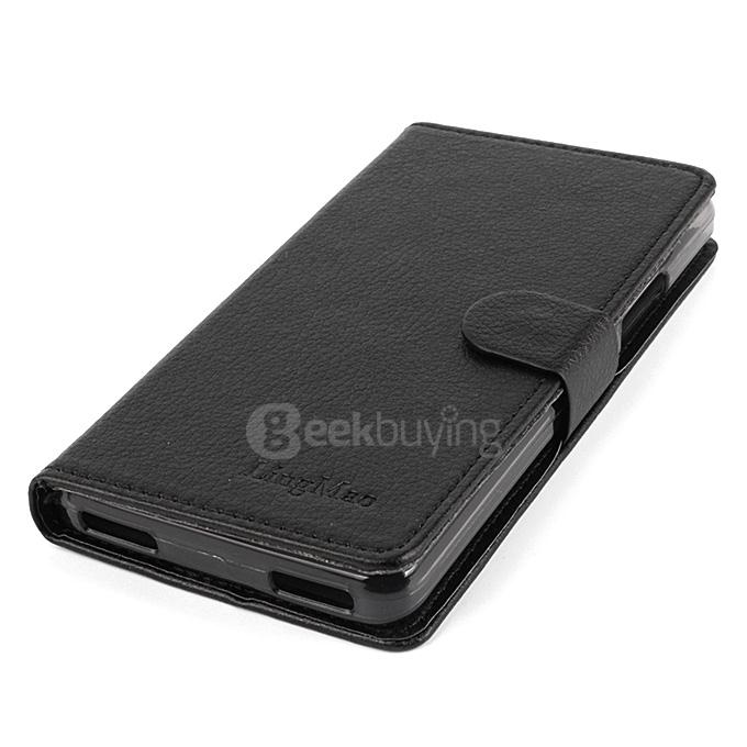 LingMao Litchi Peel Texture Protective Hard Cover Flip Stand Leather Case for Lenovo Vibe P1M 5.0inch - Black