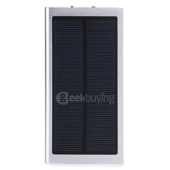 12000mAh Dual USB Solar Panel Power Bank External Backup Battery Portable Charger - Silver
