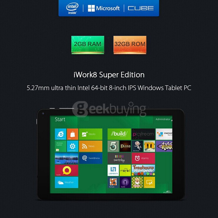 Cube iWork8 Ultrapad Dual Boot 2GB/32GB Tablet PC Win 8.1 + Android 4.4 Intel Z3735F Quad Core 1.8GHz 8