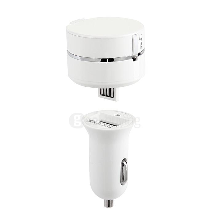 Mini 3-in-1 Pull-out Extensible Charging Cable & Car Charger for iPhone 4/ iPhone 5/ iPhone 6 and More - White