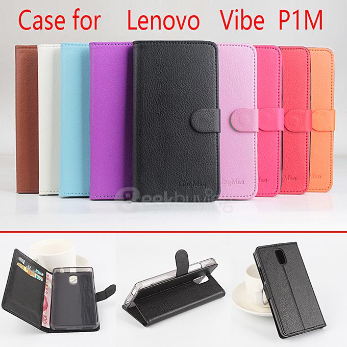 LingMao Litchi Peel Texture Protective Hard Cover Flip Stand Leather Case for Lenovo Vibe P1M 5.0inch - Rose